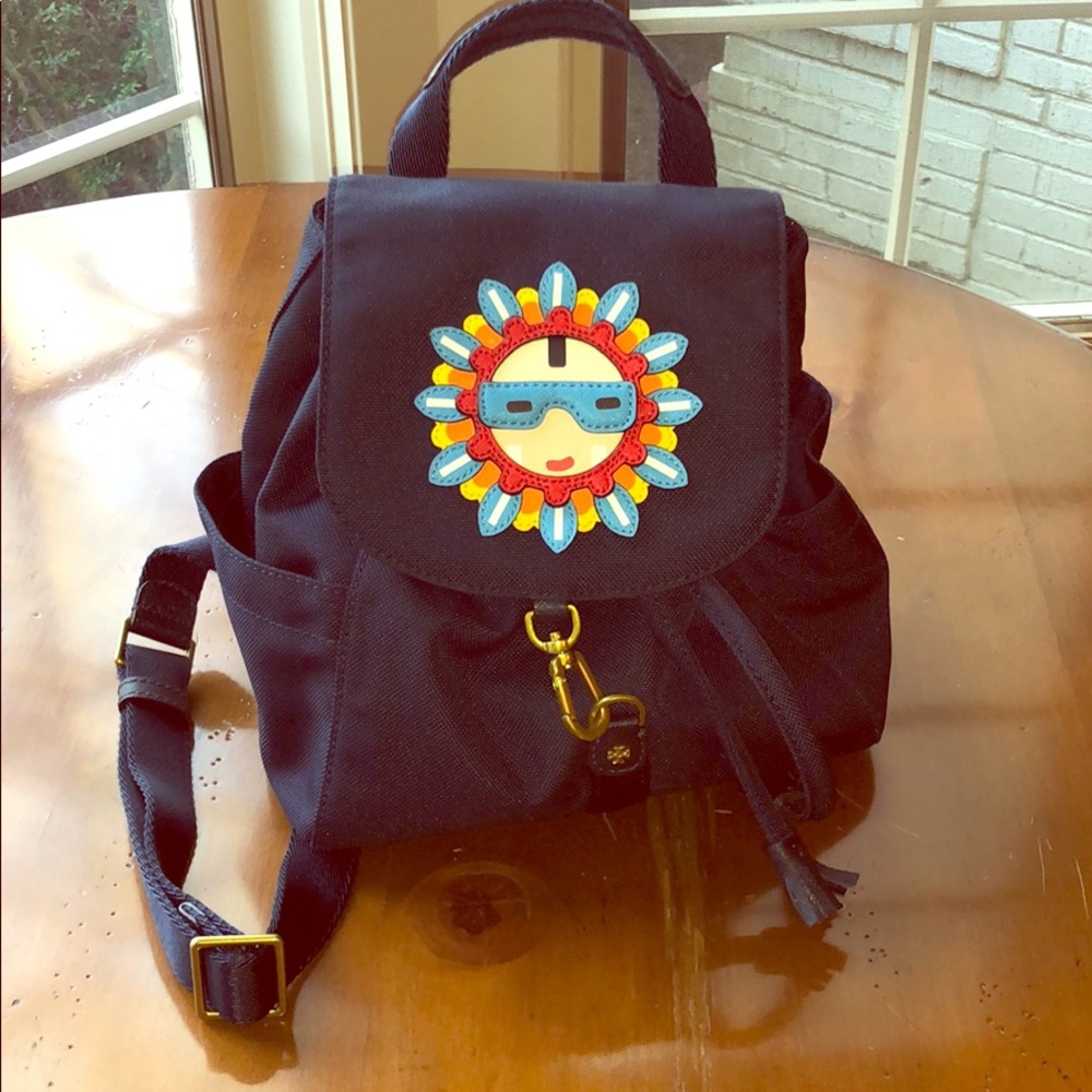 Tory Burch blue fabric mini back pack with sun